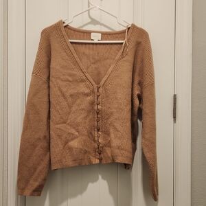 Cyrus Tan Cardigan Sweater V-Neck Knit